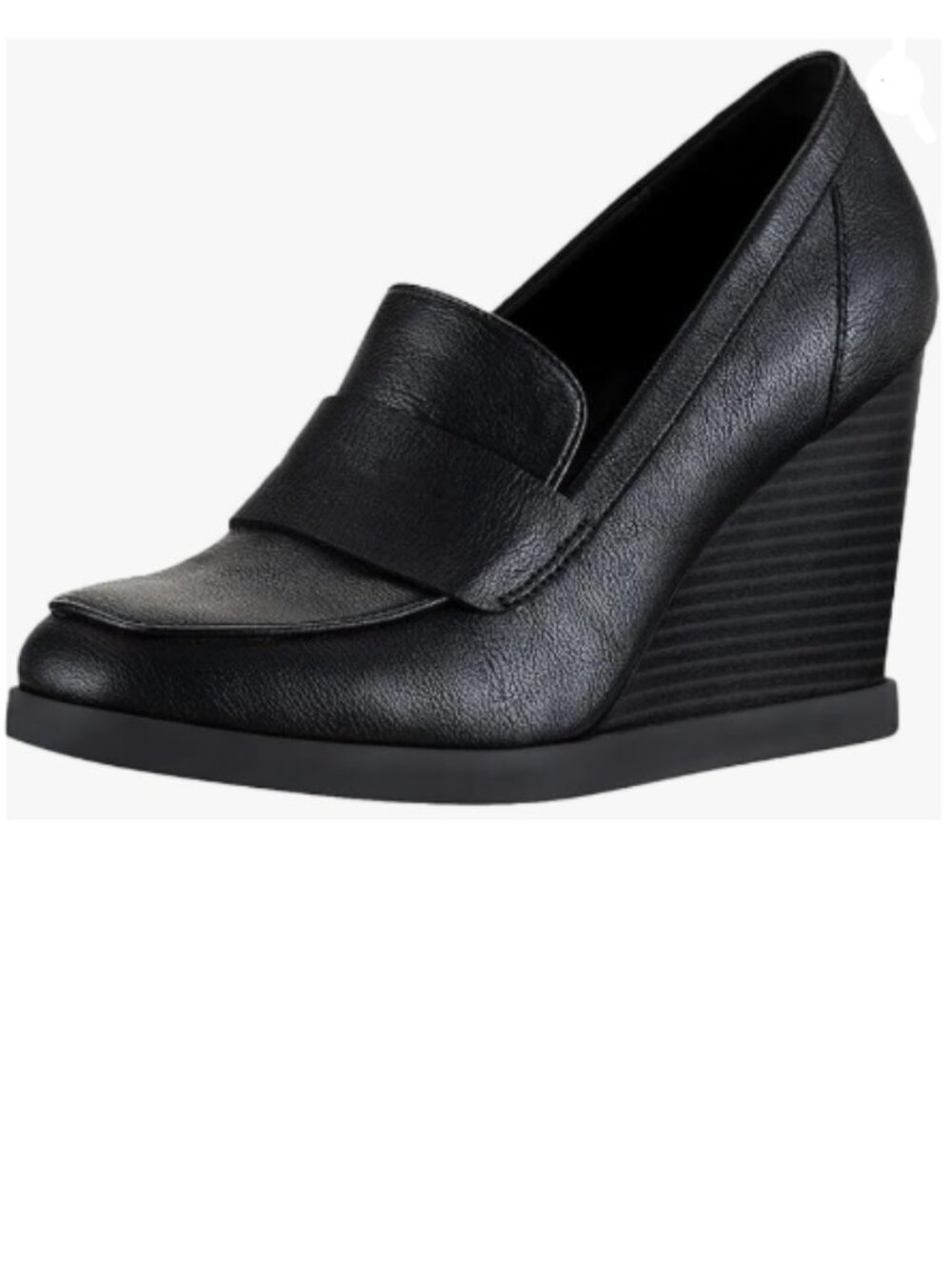 YDN Black Dressy Pump Square Closed Toe Slip On Loafers Wedges High Heeled Shoes